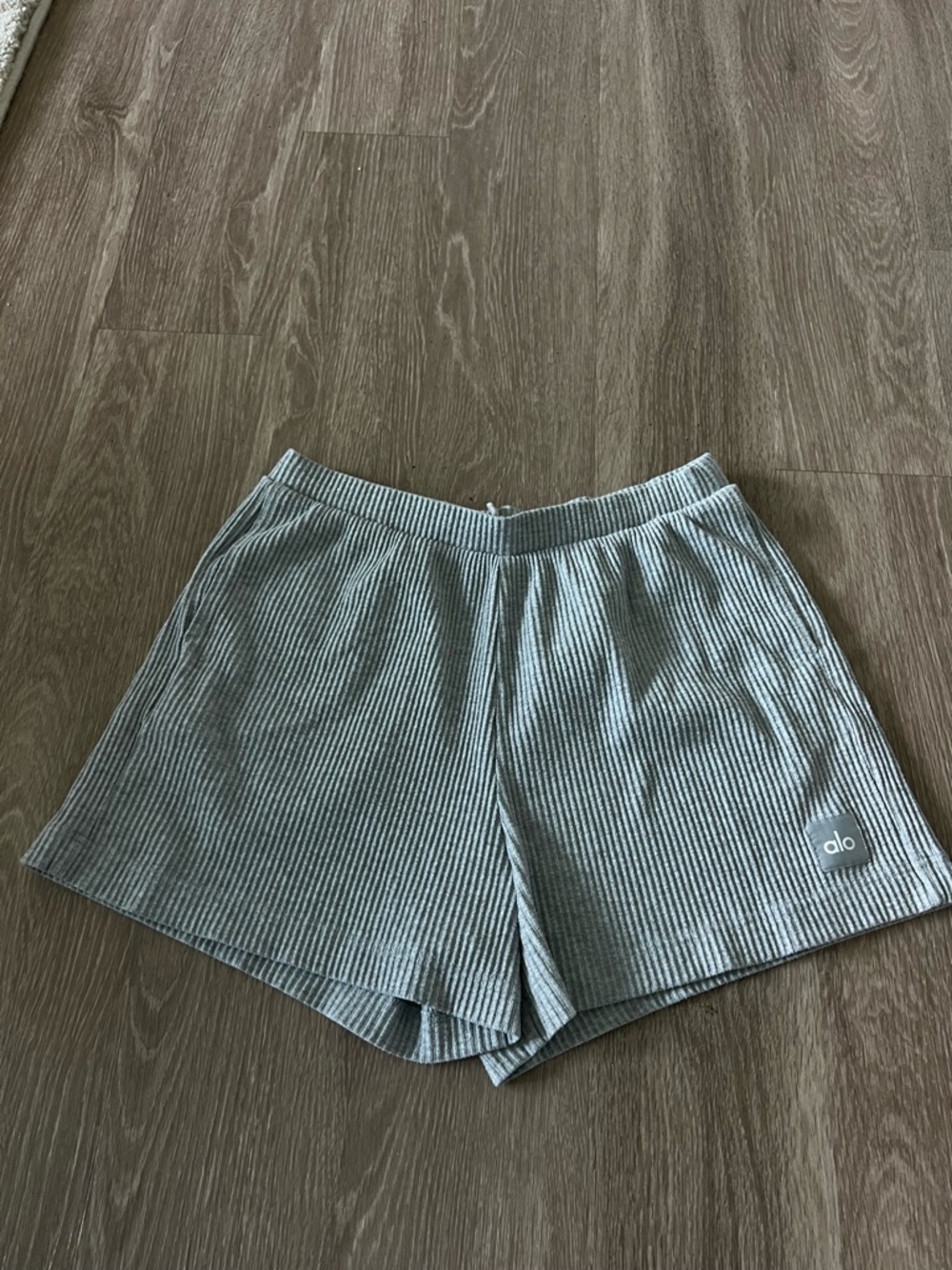 Limited Edition ALO Yoga Ribbed Shorts in Light Gray